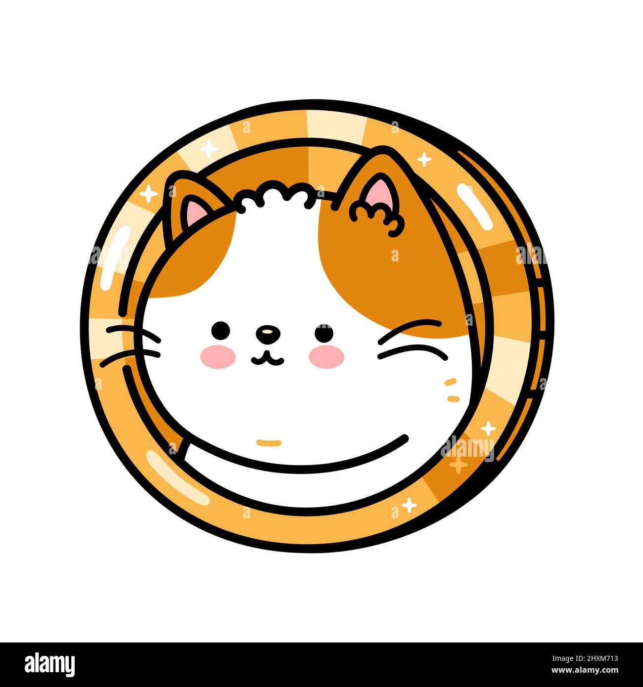 Cute funny cat character. Vector hand drawn cartoon kawaii character illustration icon. Isolated on white background. Crypto finance, cat,kittie coin doodle character concept Stock Vector