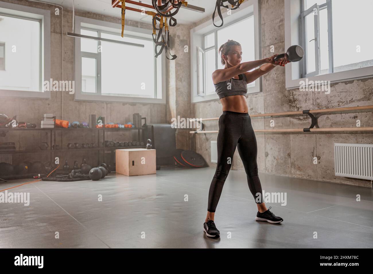 Domestic Fitness Concept. Portrait Of Smiling Adult Woman In