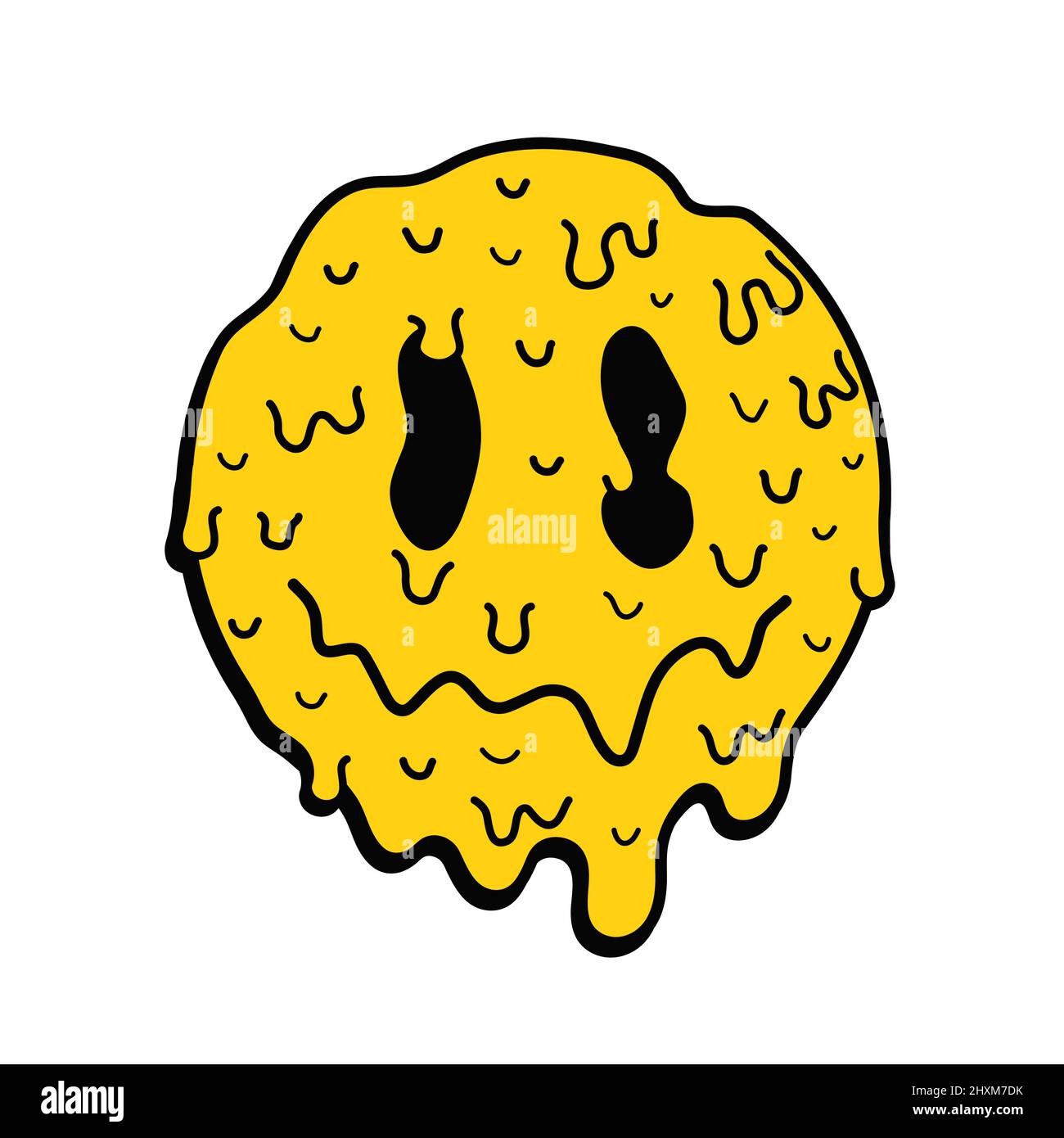 Funny psychedelic surreal melt smile face logo.Vector cartoon character