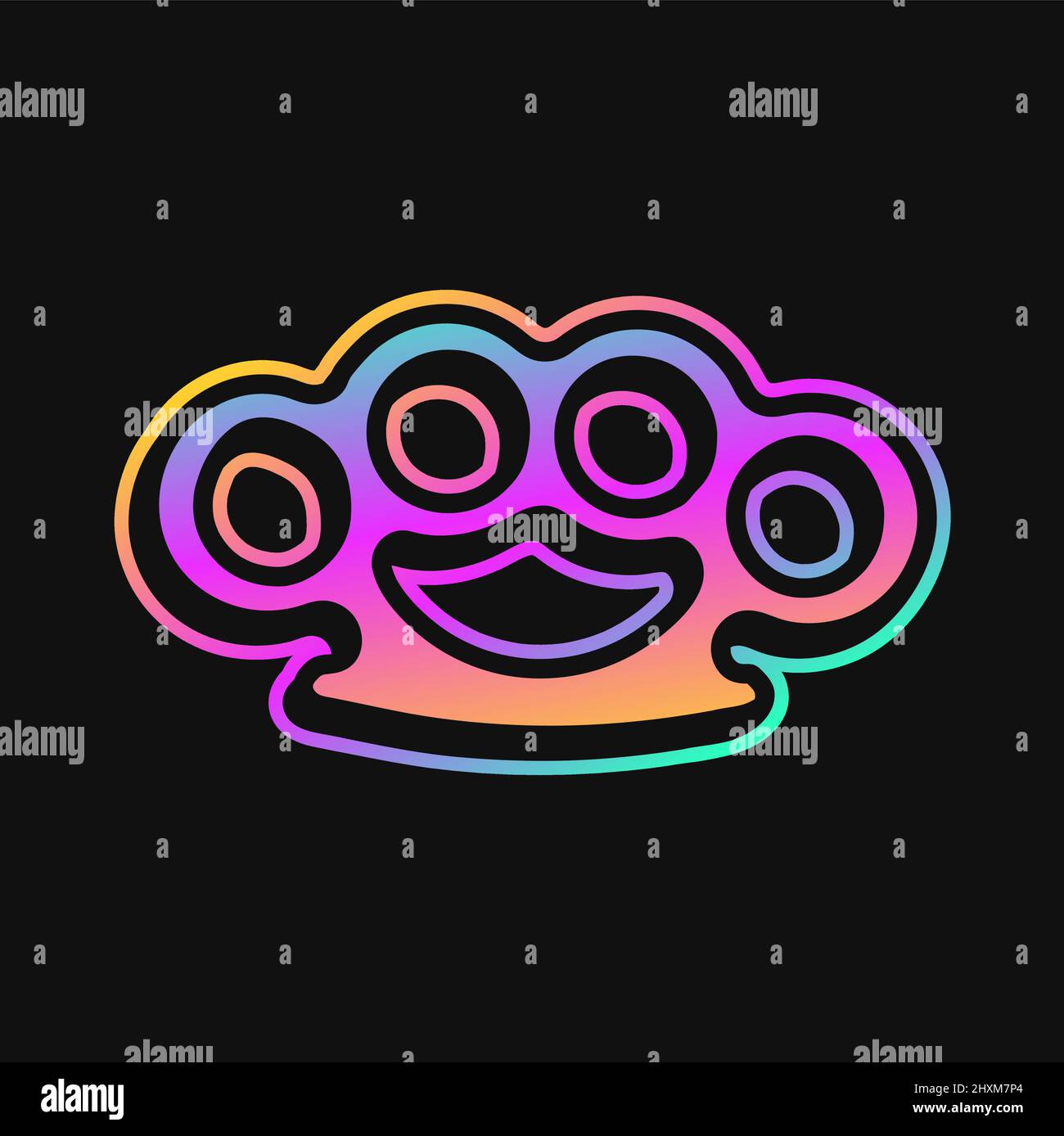 Brass knuckles with trendy gradient tshirt print. Vector line cartoon
