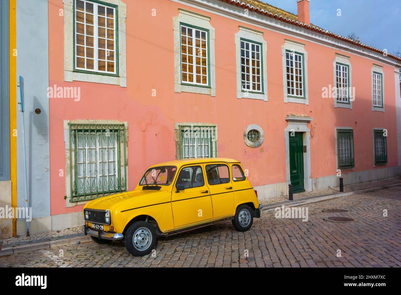 Faro, Portugal, Vintage, Classical Car parked, Renault Car, 4CV, Street Scenes, Side View, faro old town, french cars retro Stock Photo