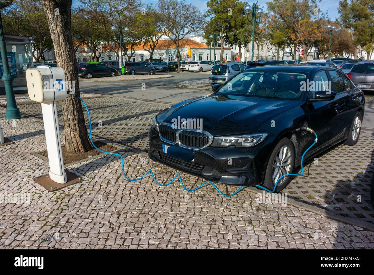 Faro, Portugal, Street Scenes, ELectric Car parked, being Charged , BMW