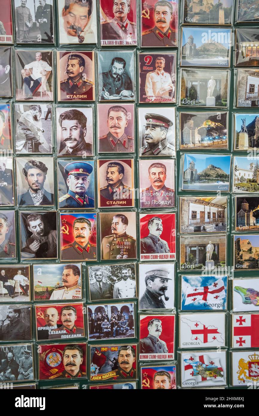 Souvenir fridge magnets with Joseph Stalin in Stalin museum in Gori, Georgia Stock Photo