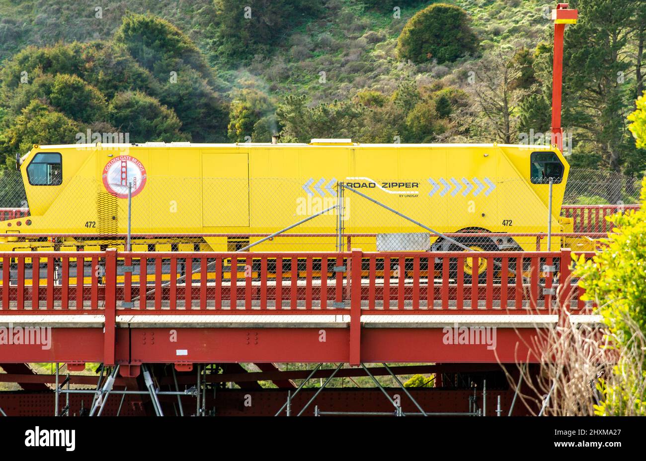 Giant Zipper Lane Changer / Golden Gate Bridge Stock Photo