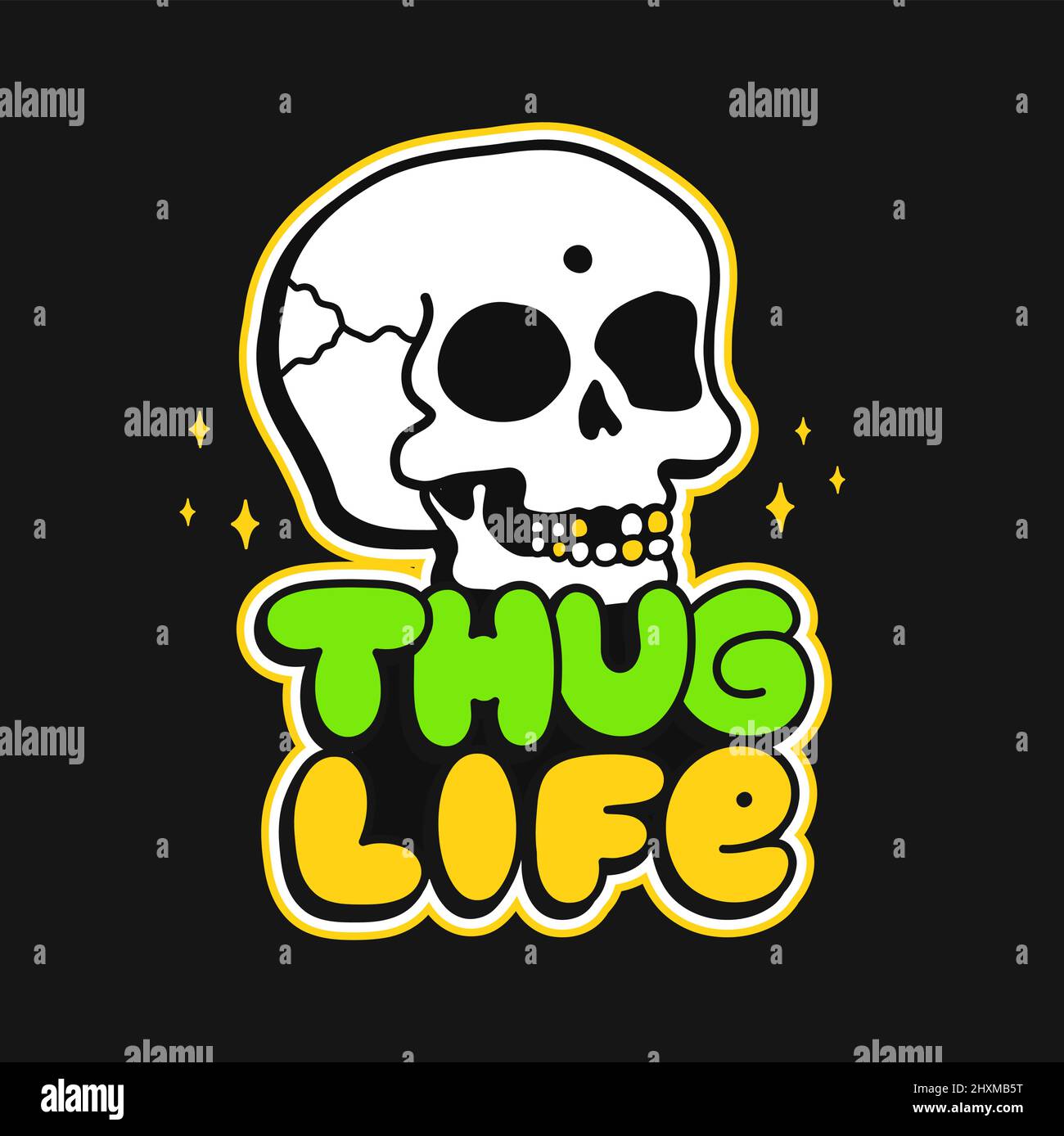 Skull and thug life quote t-shirt print. Vector hand drawn doodle line cartoon illustration. Skull,thug life,gangster print for t-shirt, poster,sticker,badge concept Stock Vector