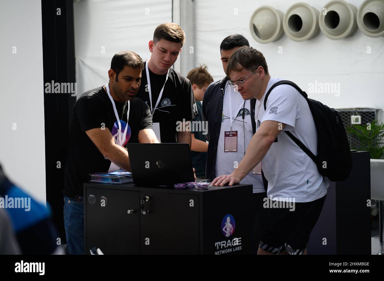 DUBAI, UAE, 13th March 2022. Exhibitors interact at the Dubai WOW (World of Web3) Summit. This event is a leading gathering of senior decision-makers discussing the impact of blockchain and associated technologies on financial services Stock Photo