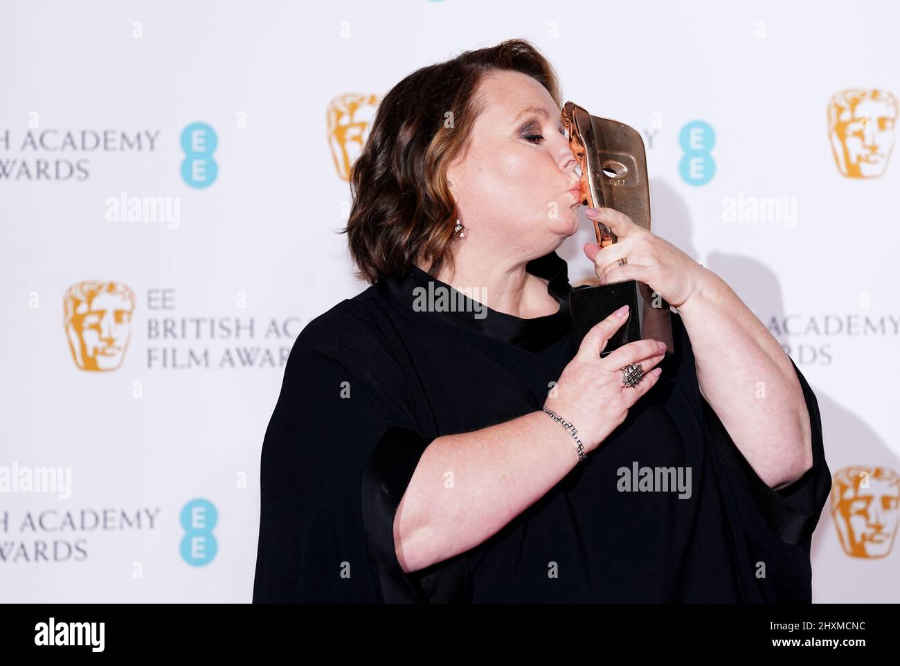 Joanna Scanlan in the press room after winning the Leading Actress
