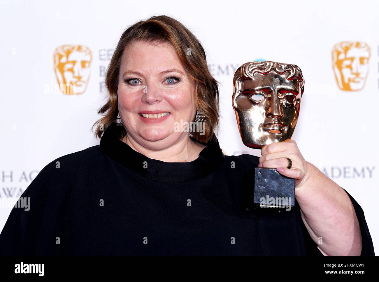 Joanna Scanlan in the press room after winning the Leading Actress