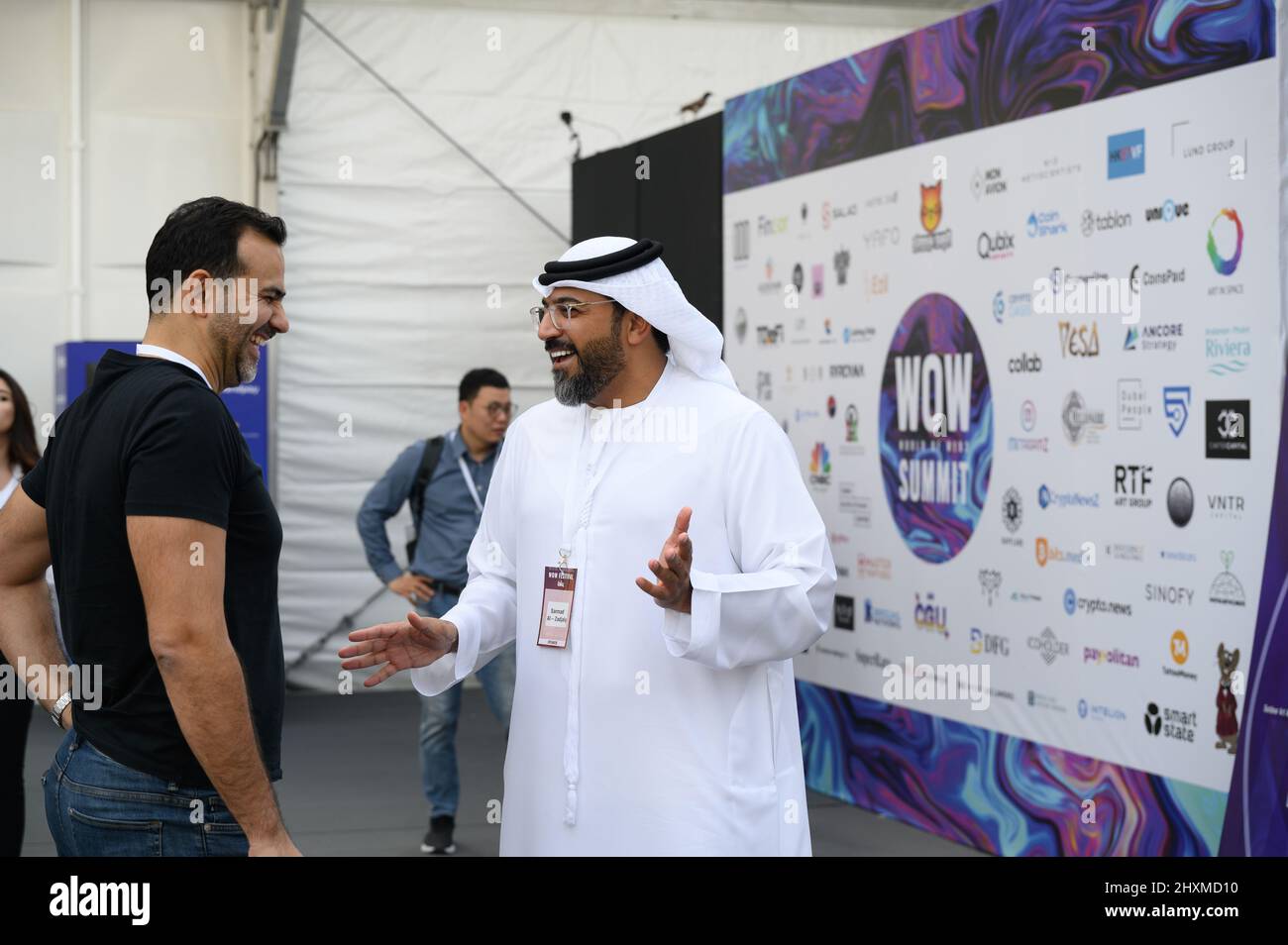 DUBAI, UAE, 13th March 2022. Visitors interact at the The Dubai WOW (World  of Web3) Summit; the first digital alternative reality Festival in the UAE.  This event is a leading gathering of