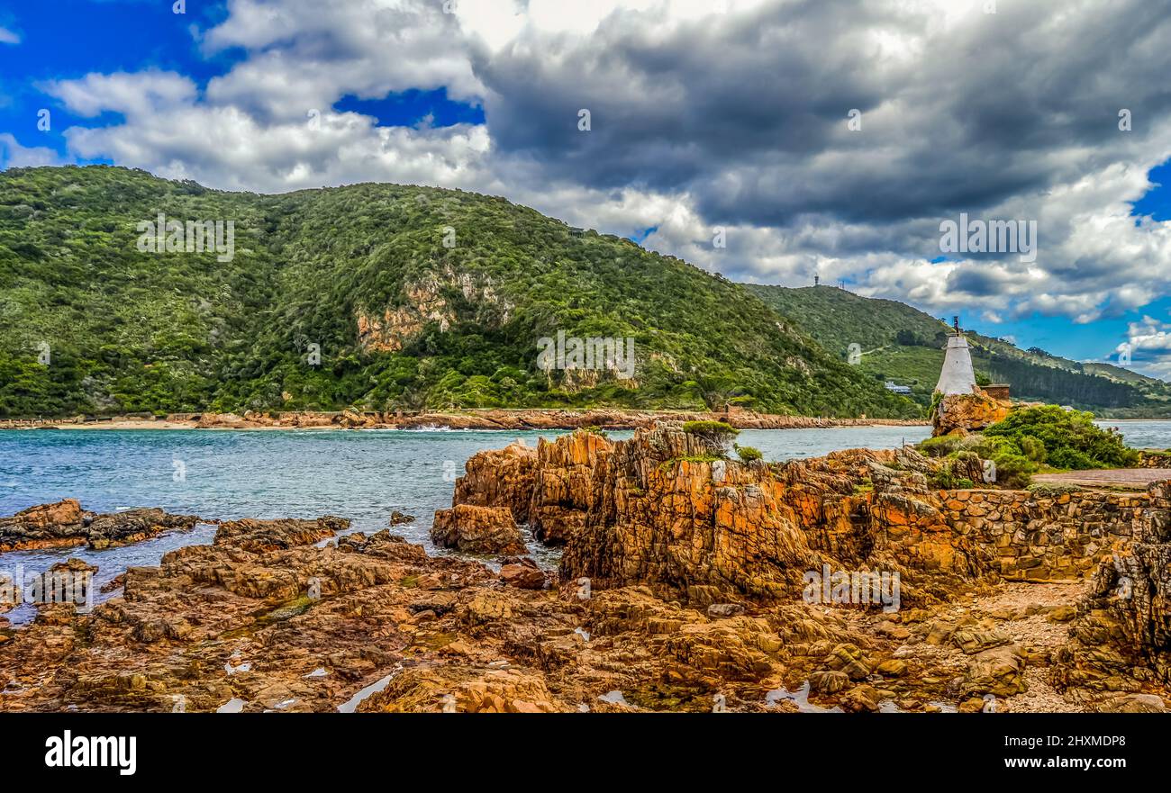 Beautiful rocky Knysna heads in garden route in Western Cape in South Africa where lagoon meets the sea Stock Photo