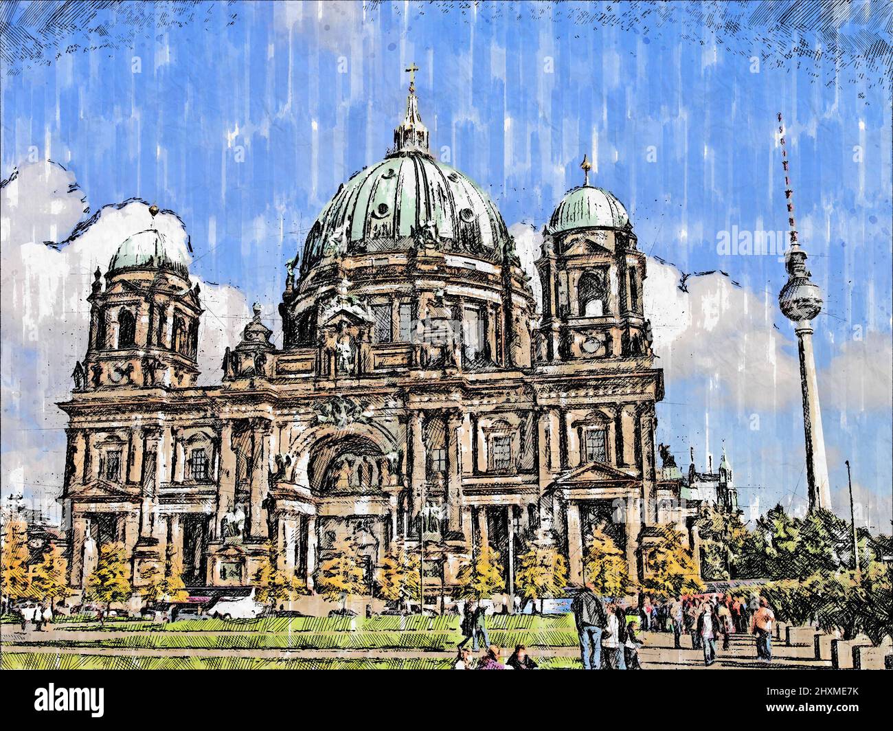 Berliner dom drawing marker from foto Stock Photo - Alamy