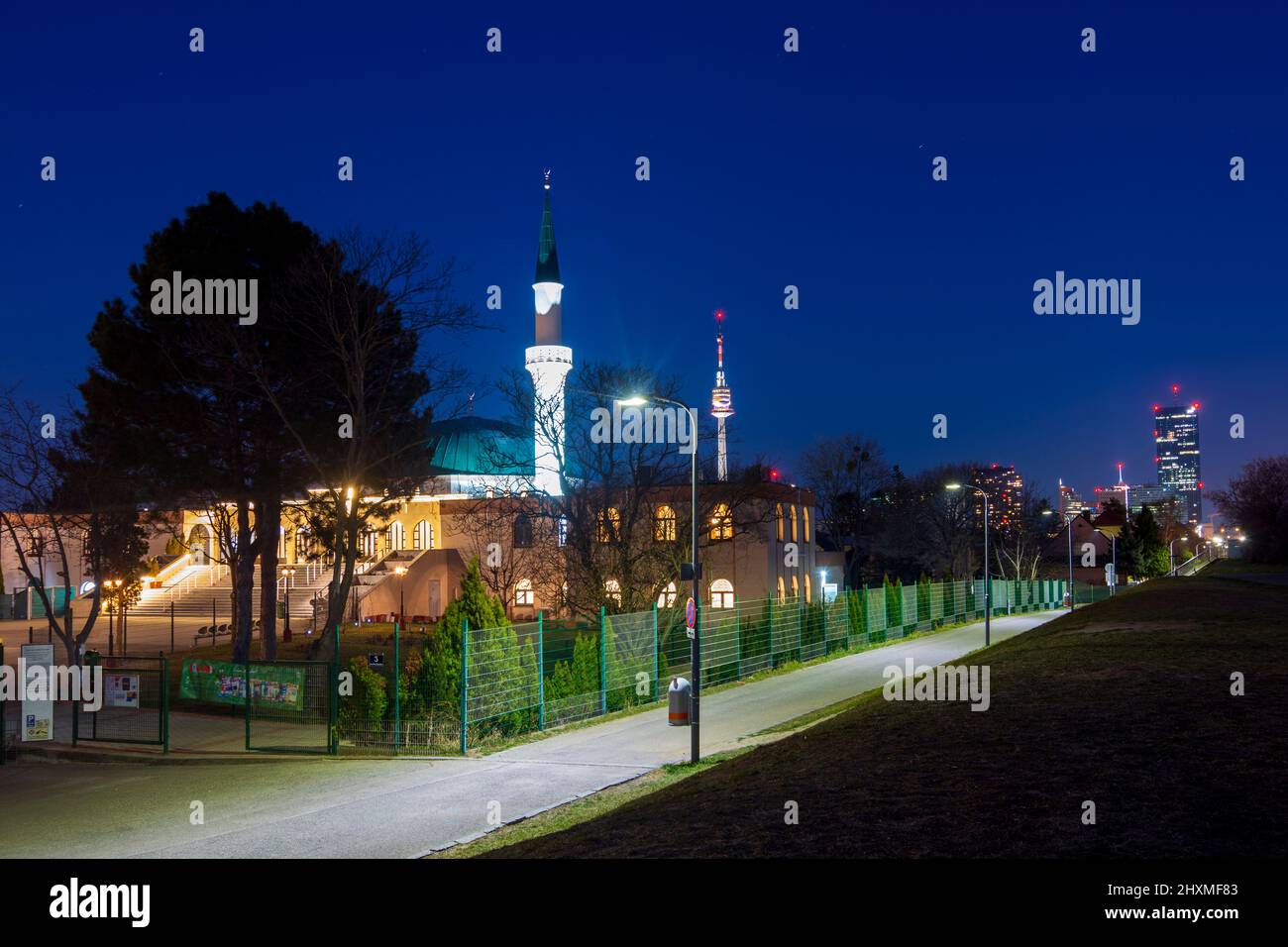 Wien, Vienna mosque Vienna Islamic Centre, tower Donauturm, DC Tower 1 in 21. Floridsdorf, Wien