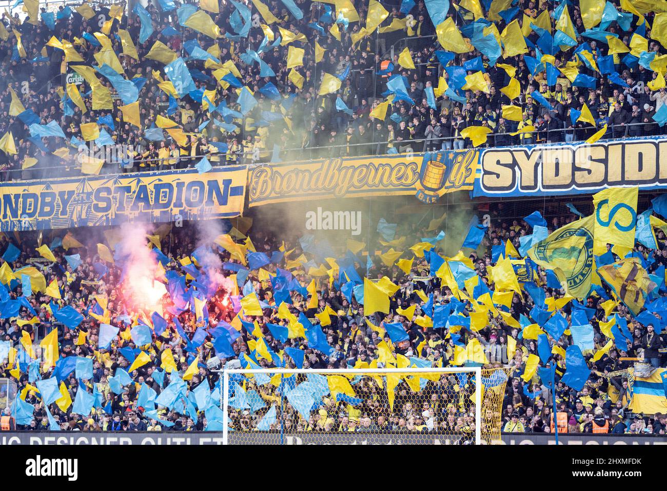 Brondby, Denmark. 13th Mar, 2022. Football fans of Broendby IF seen during the 3F Superliga match between Broendby IF and Aarhus GF at Brondby Stadium. (Photo Credit: Gonzales Photo/Alamy Live News Stock Photo