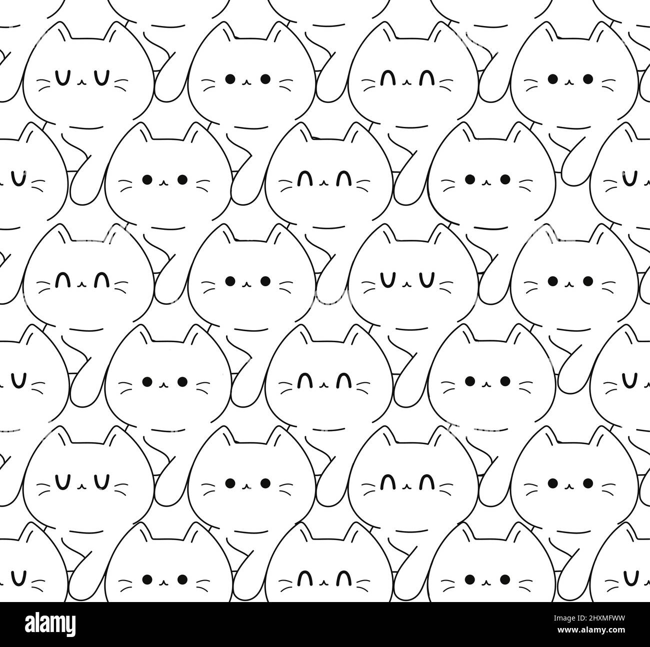Cute funny cats seamless pattern.Vector line art page for coloring book.Cute happy cats cartoon kawaii seamless pattern concept Stock Vector