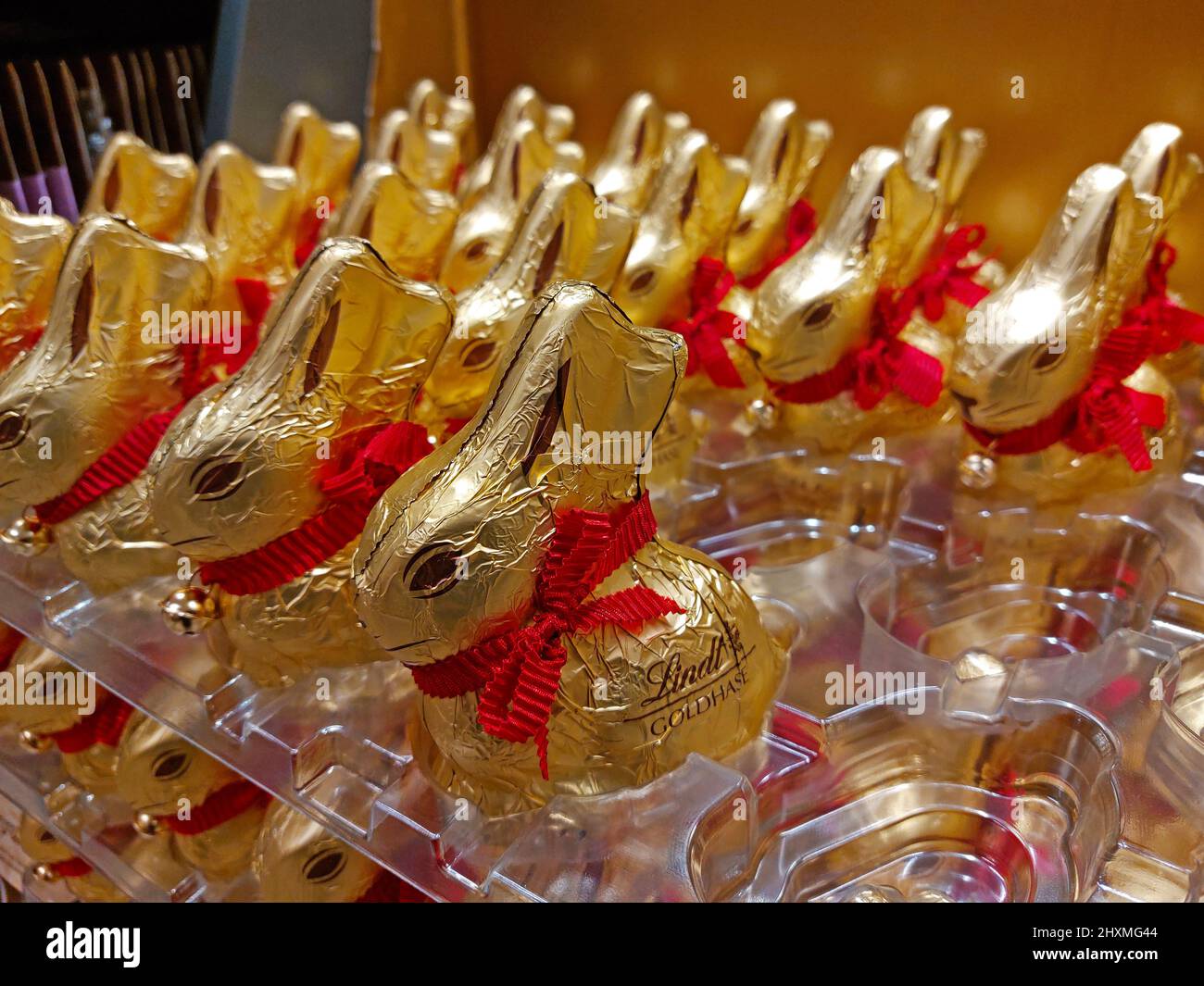Golden Lindt chocolate easter bunnies in a supermarket Stock Photo Alamy