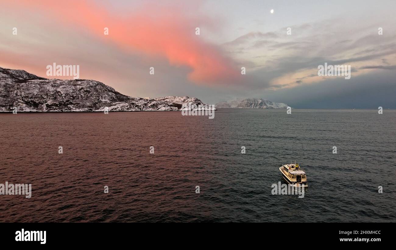 Aerial view of boat in Norway Stock Photo - Alamy