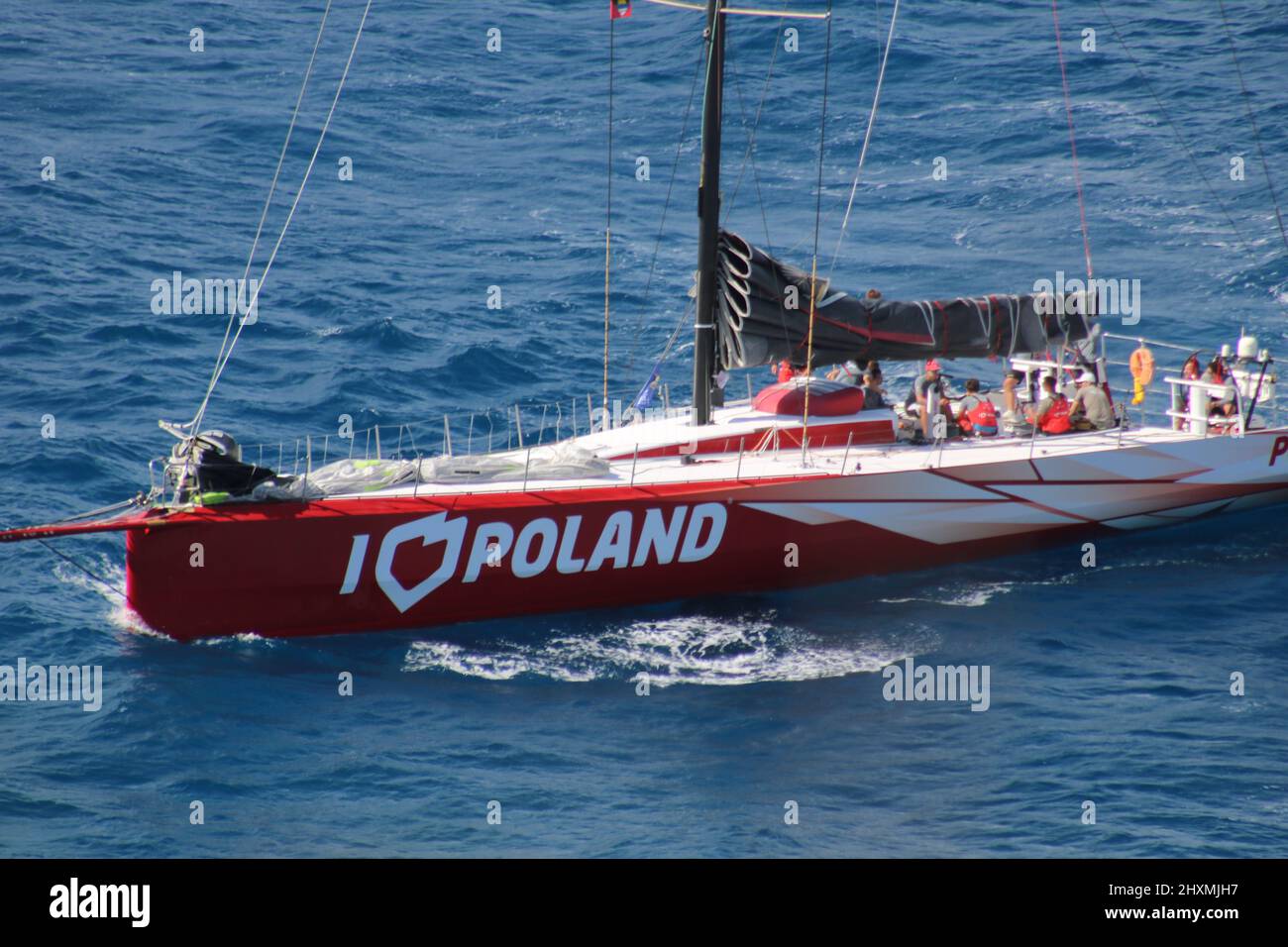 I love Poland yacht taking part in the RORC yacht race 2022 round the Caribbean Stock Photo