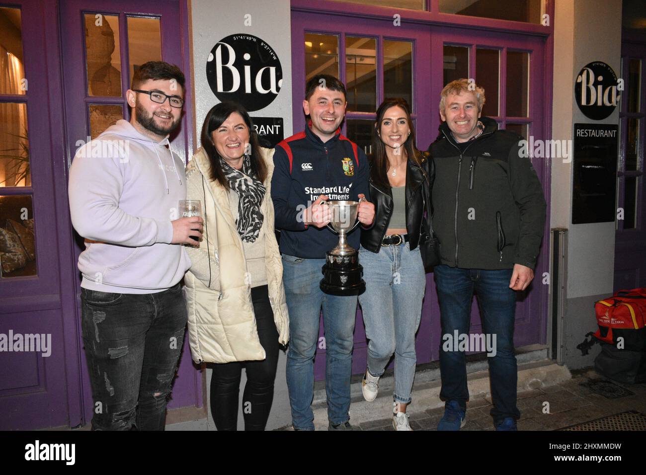 Bantry, West Cork, Ireland. 13th Mar, 2022. This afternoon, Bantry Bay Rugby Club played, ''Junior Martin OSullivan Cup'' against Youghal RFC in Cork City. The team was back in Bantry in the late evening and was greeted by supporters and families. Credit: Karlis Dzjamko/Alamy Live News Stock Photo