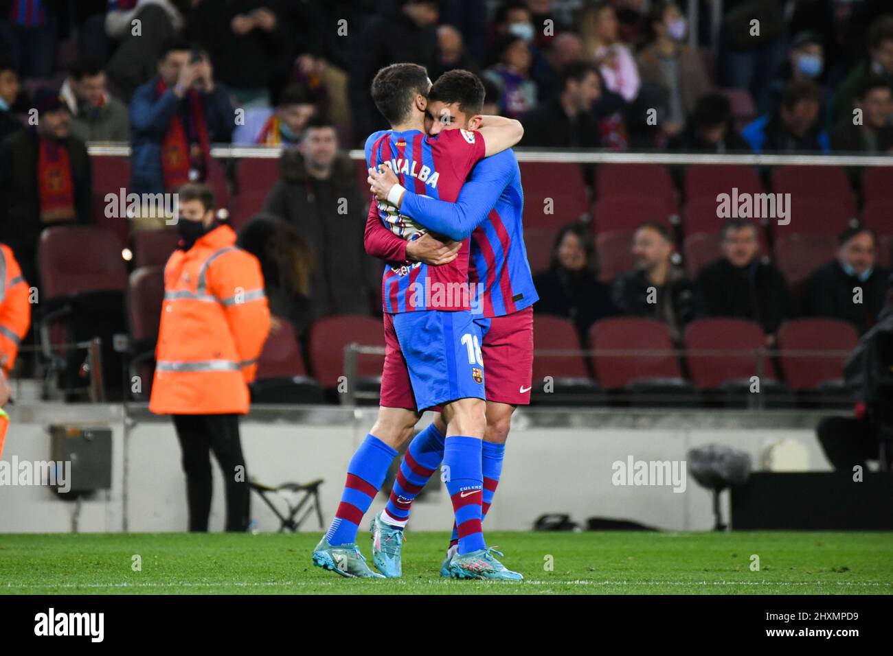 BARCELONA, SPAIN - MARCH 13: Ferran Torres of Barcelona celebrates after scoring a goal (1-0) during La Liga match between Barcelona and Osasuna at Camp Nou stadium on March 13, 2022 in Barcelona, Spain. (Photo by Sara Aribó/Pximages) Stock Photo