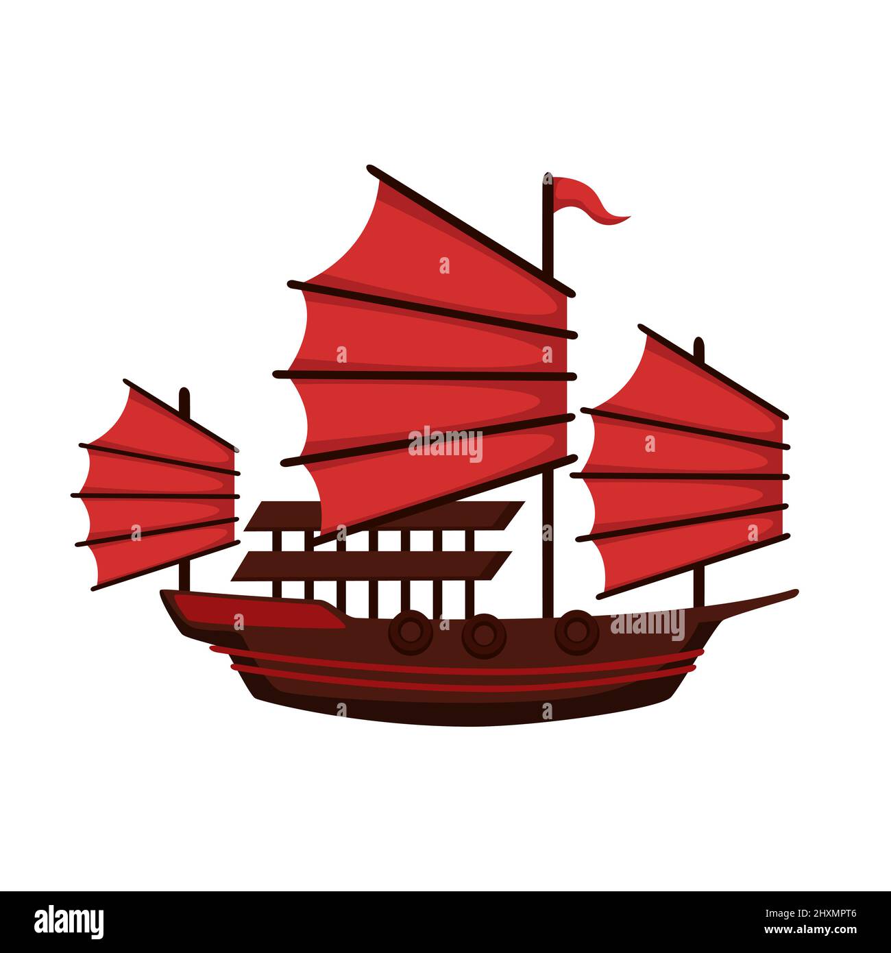 Vector cartoon illustration of China traditional ship  Stock Vector