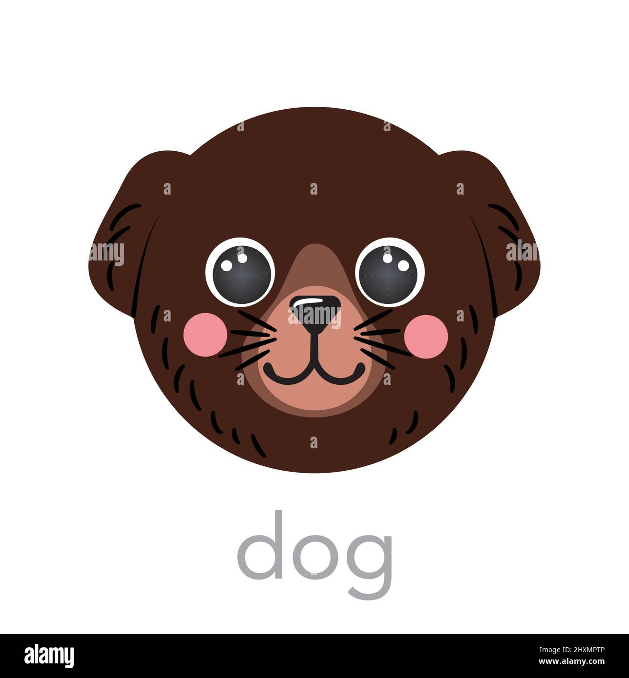 Dog Cute portrait with name text smile bown head cartoon round shape animal face, isolated vector Dog Cute portrait with name text smile bown head cartoon round shape animal face, isolated vector