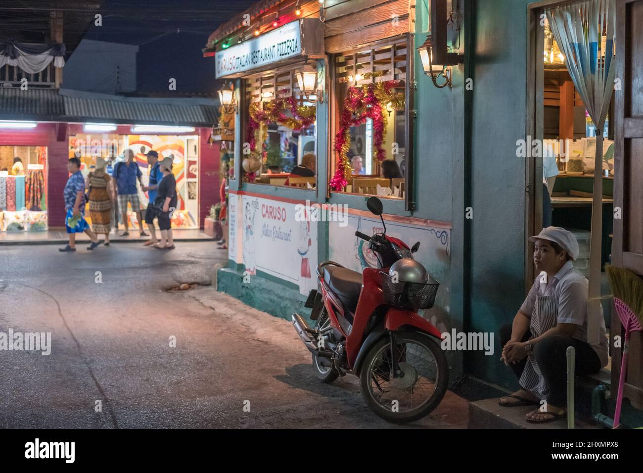 Urban scene by night from Hua Hin. Hua Hin is one of the most popular travel destinations in Thailand. Stock Photo