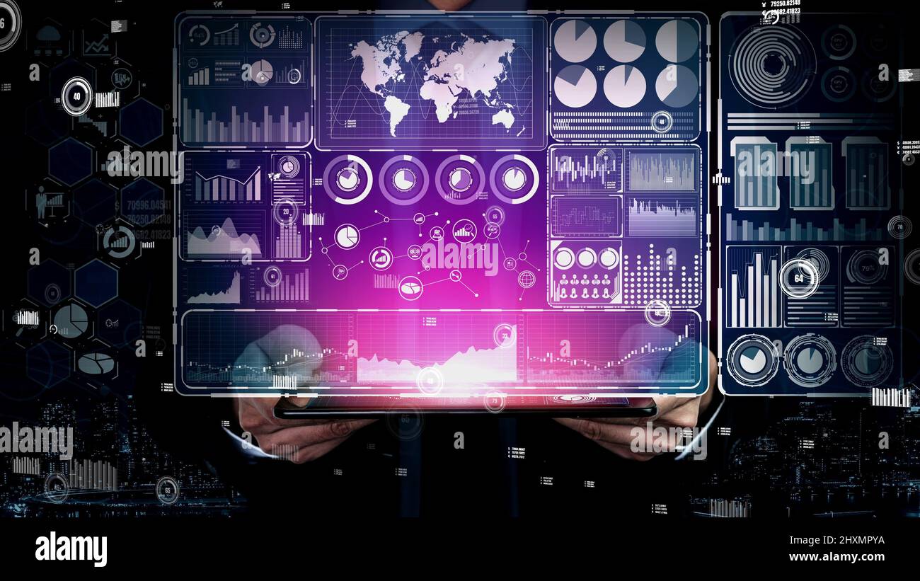 Big Data Technology for Business Finance Analytic conceptual. Modern graphic interface shows