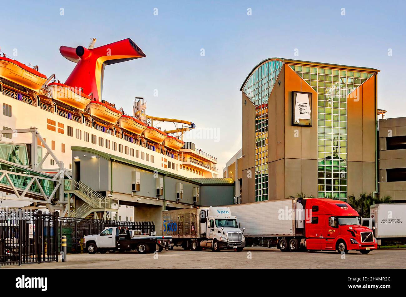 The Carnival Ecstasy is docked at the Alabama Cruise Terminal, March 10
