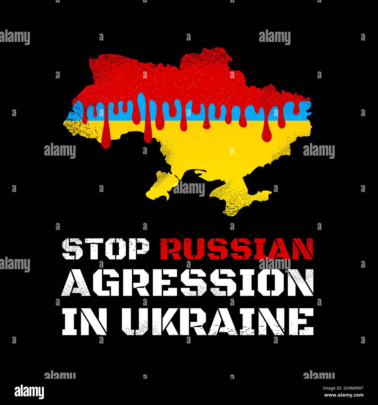 Map of Ukraine in blood. Concept of Russian war agression in Ukraine. Vector hand drawn style illustration icon. Isolated on white background Stock Vector