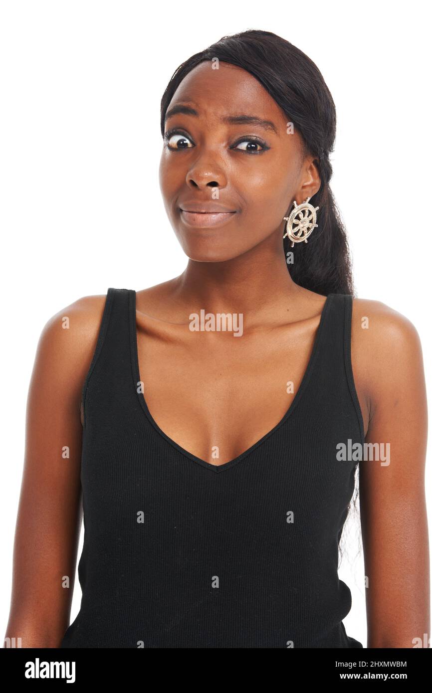Lovely confused african woman hi-res stock photography and images - Alamy