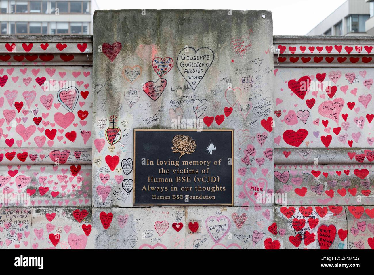 A general view of the COVID wall.   29th March 2022 marks the one year anniversary of the first heart being drawn on the Covid 19 National Memorial Wa Stock Photo