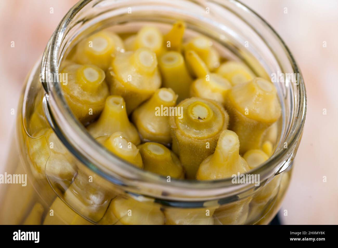 Homemade organic marinated pickled okra Stock Photo Alamy