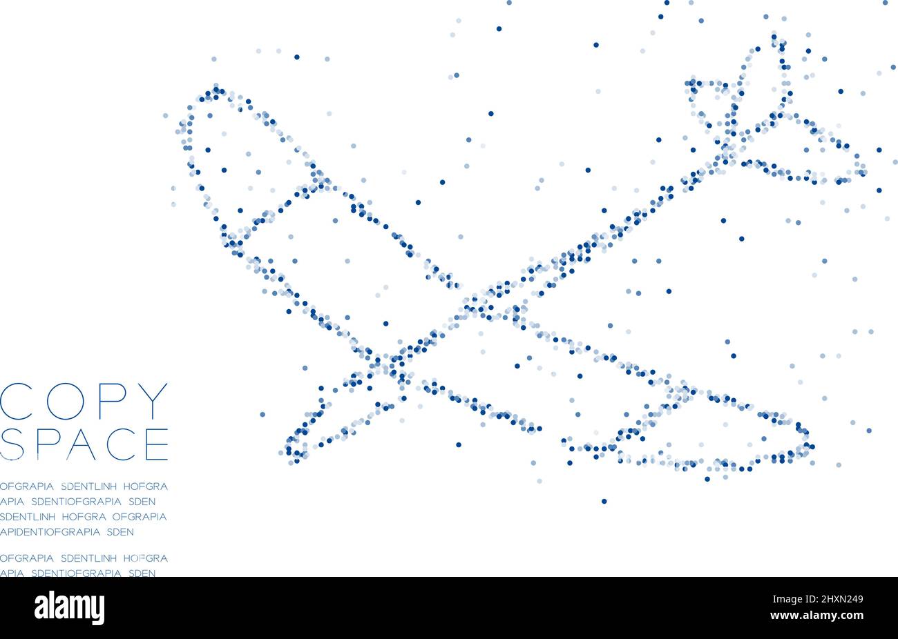 Abstract Geometric Circle dot molecule particle pattern Glider plane shape, VR technology business travel concept design blue color illustration isola Stock Vector