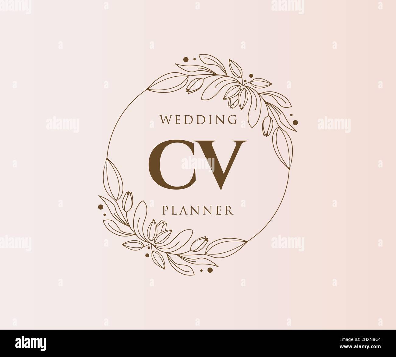 CV Initials letter Wedding monogram logos collection, hand drawn modern minimalistic and floral templates for Invitation cards, Save the Date, elegant Stock Vector