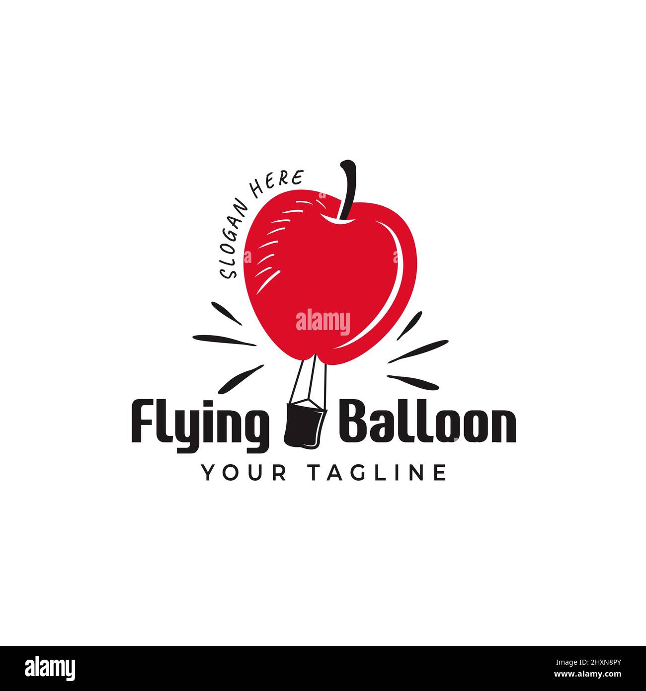 Flying balloon illustration logo Red apple flying in the air unique. Stock Vector