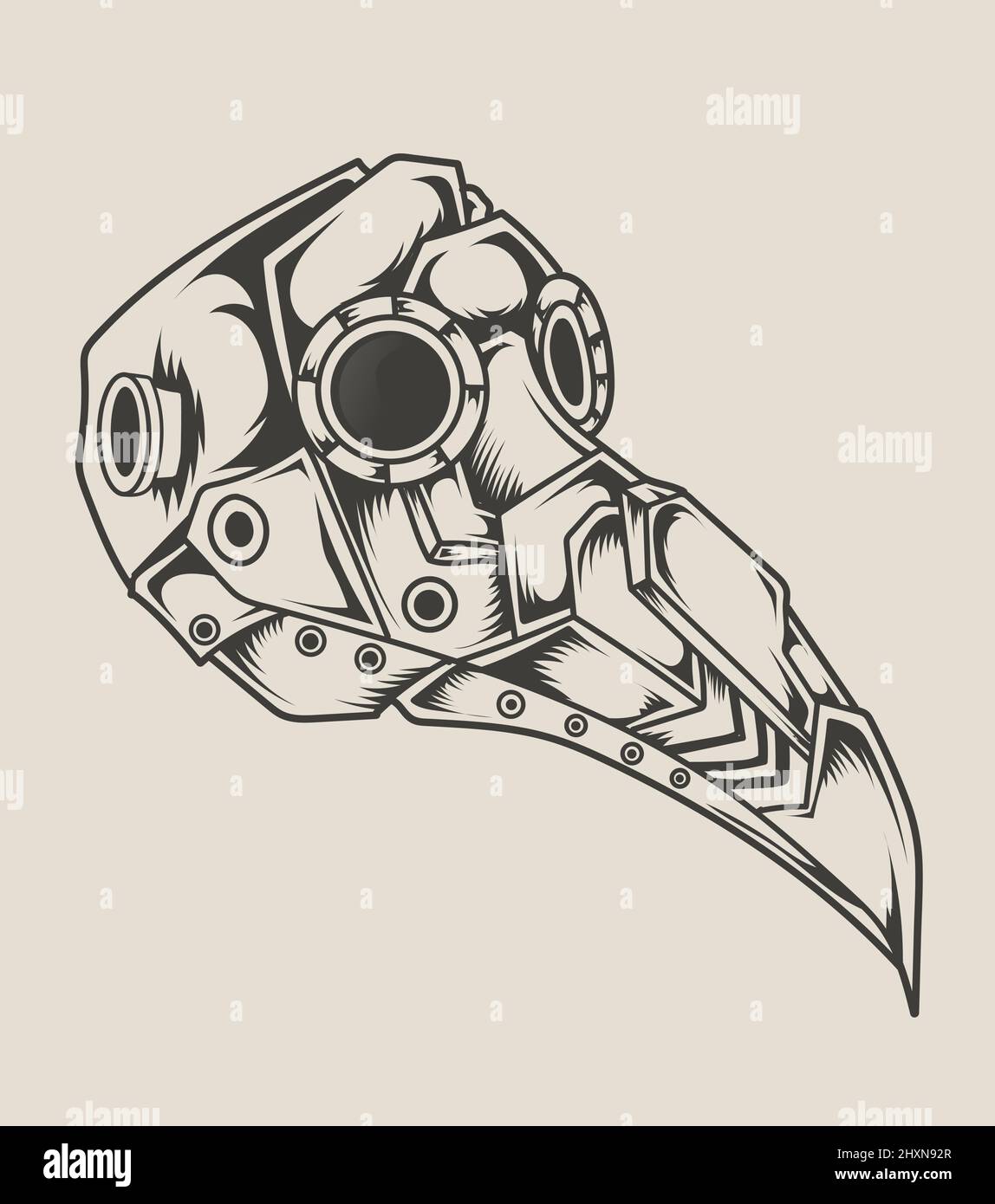 illustration plague doctor cyborg mask monochrome style Stock Vector ...