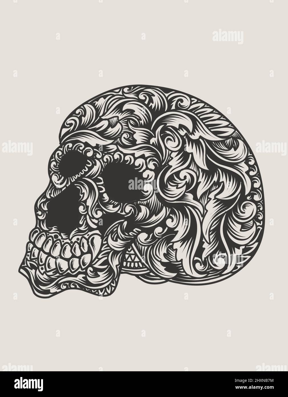 illustration skull head with ornament style Stock Vector Image & Art ...