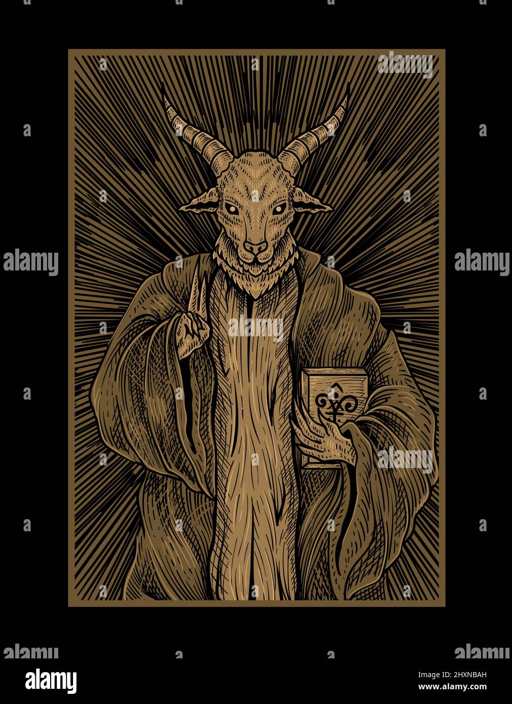 illustration baphomet god with engraving style Stock Vector