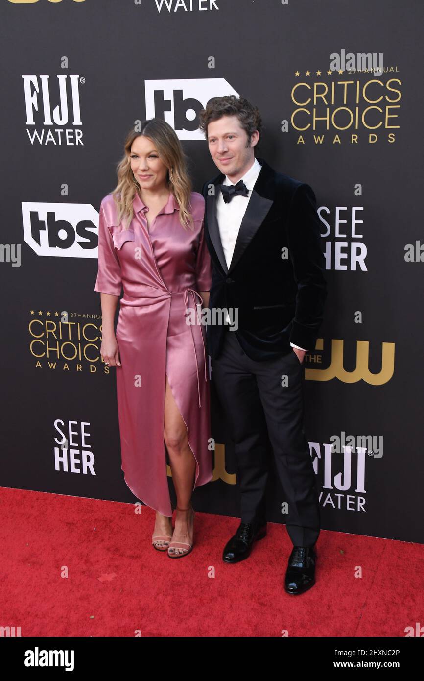 Los Angeles, USA. 13th Mar, 2022. Kiele Sanchez and Zach Gilford arrive at the 27th Annual Critics Choice Awards held at The Fairmont Century Plaza in Los Angeles, CA on Sunday, ?March 13, 2022. (Photo By Sthanlee B. Mirador/Sipa USA) Credit: Sipa USA/Alamy Live News Stock Photo