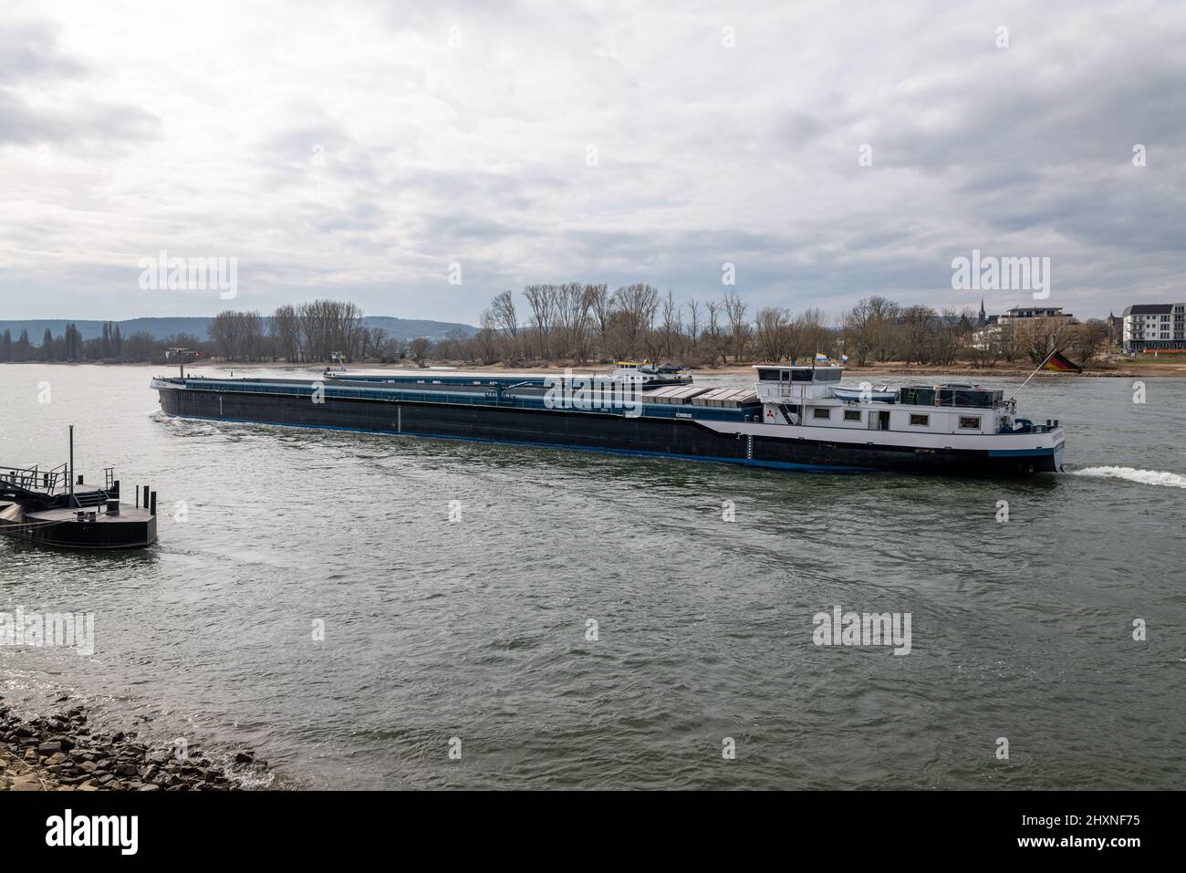 Inland Motor Tanker SOMNIUM VERDE (ENI 02330440) and GLISSANDO (ENI 02309788, behind)  on River Rhine Stock Photo