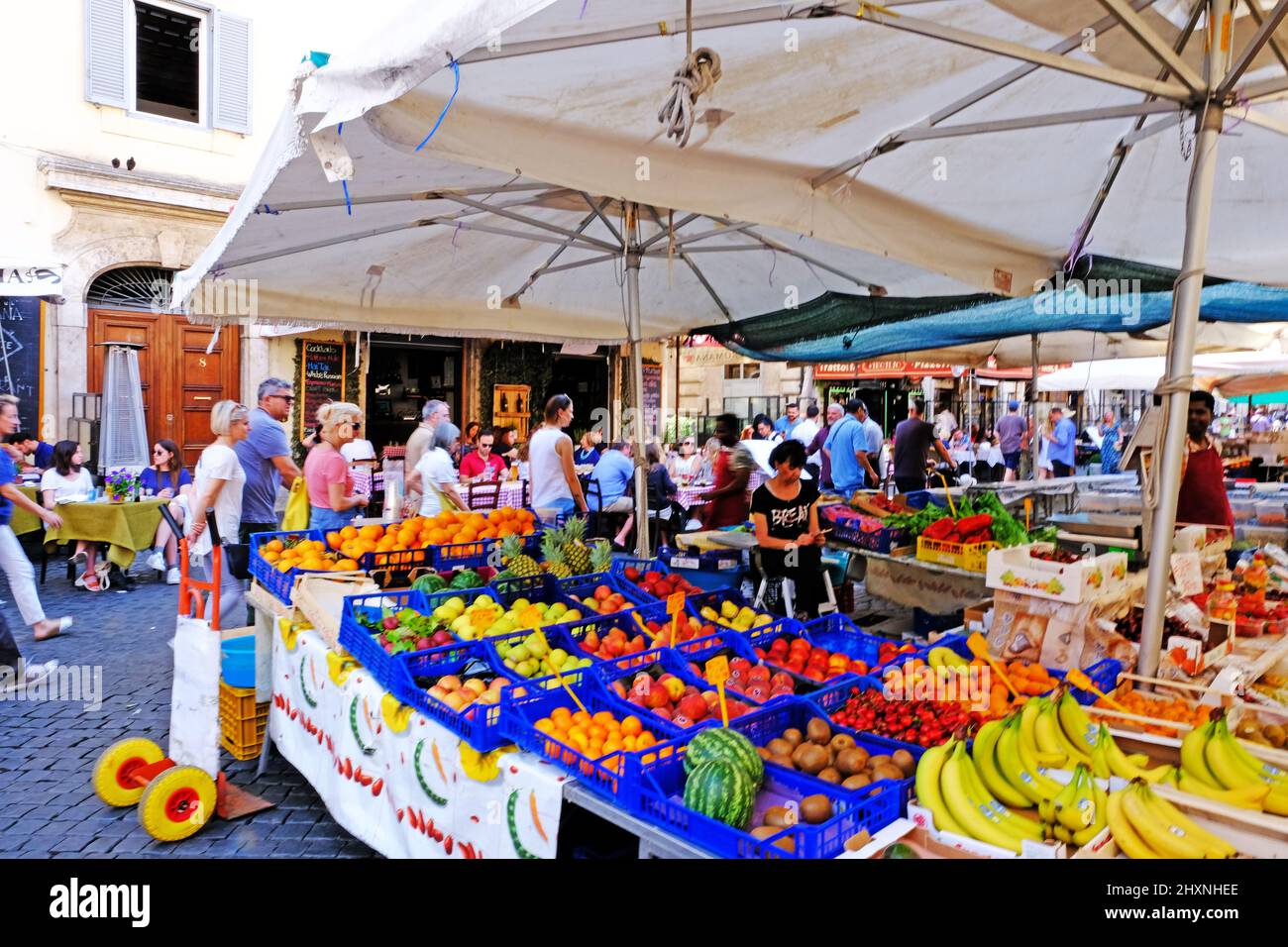 Fruit and vegetable market in Campo di Fiore in Rome Italy Stock Photo