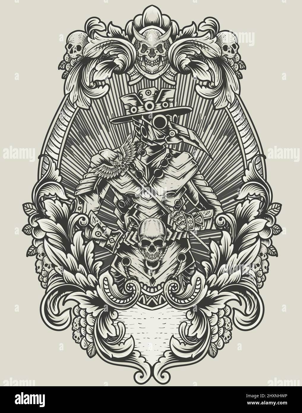 illustration plague doctor robotic style with vintage engraving ...