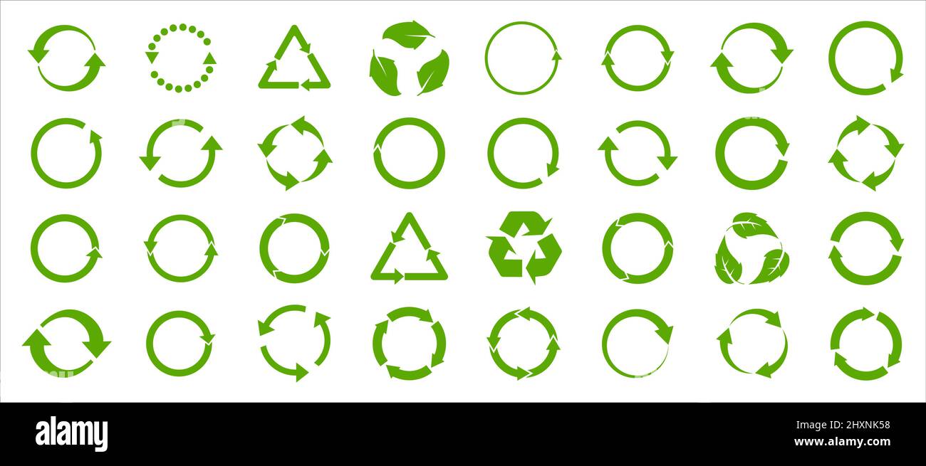Green arrow recycle, icon set. Vector illustration. Flat design. Stock Vector