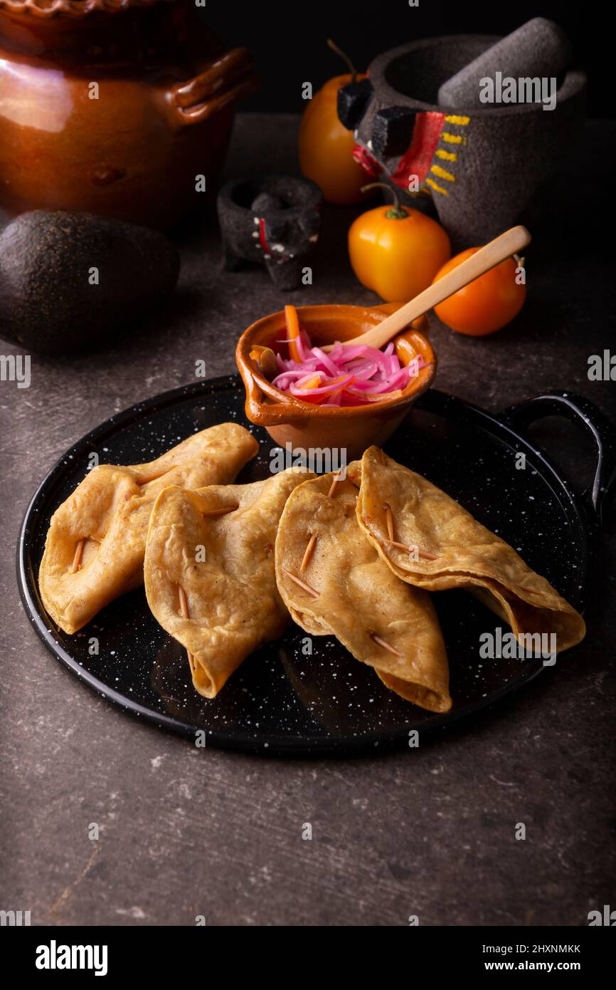 Quesadillas Doradas. Fried quesadillas made with corn tortillas, they