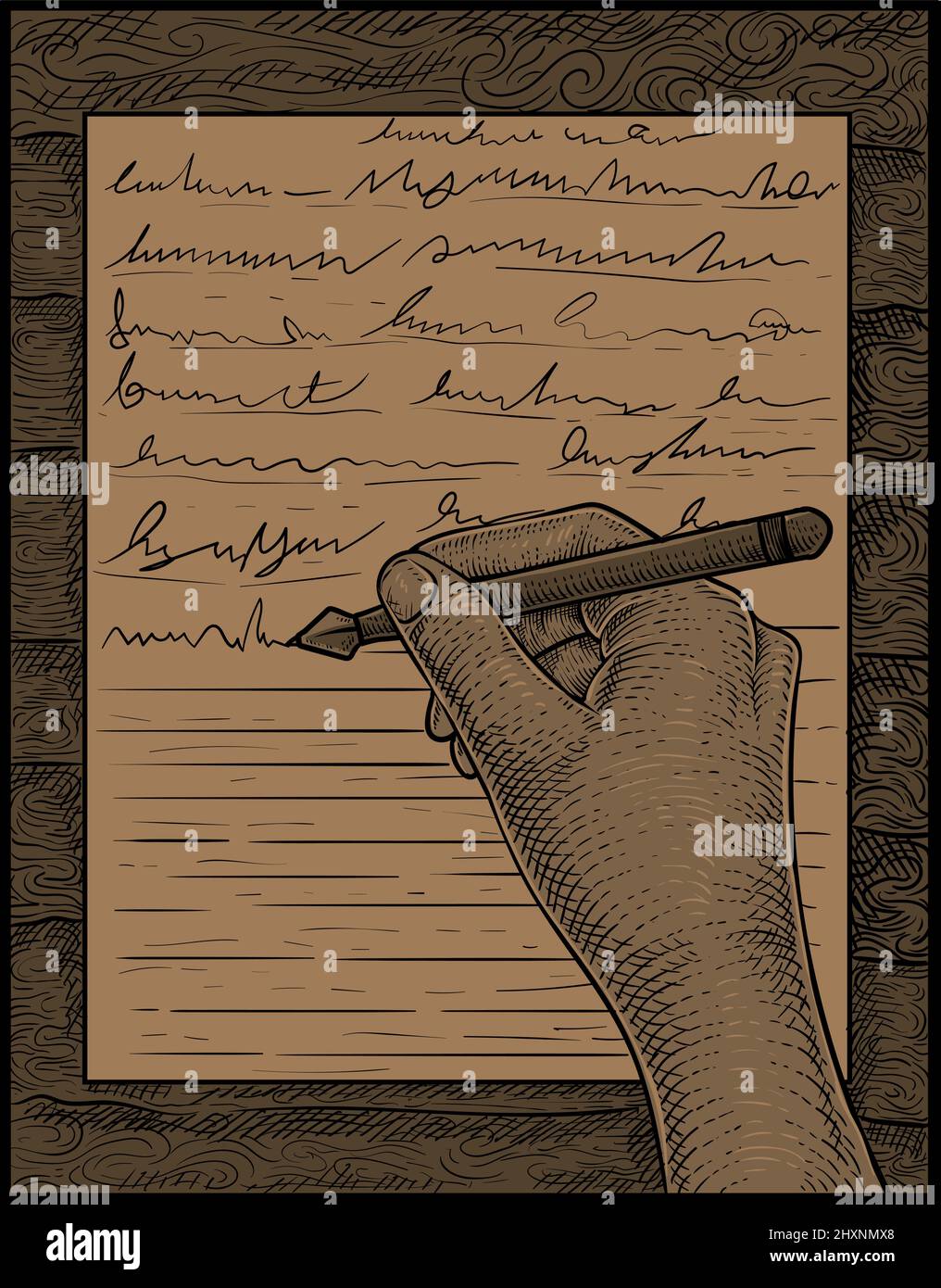 https://c8.alamy.com/comp/2HXNMX8/illustration-antique-hand-writing-with-engraving-style-2HXNMX8.jpg