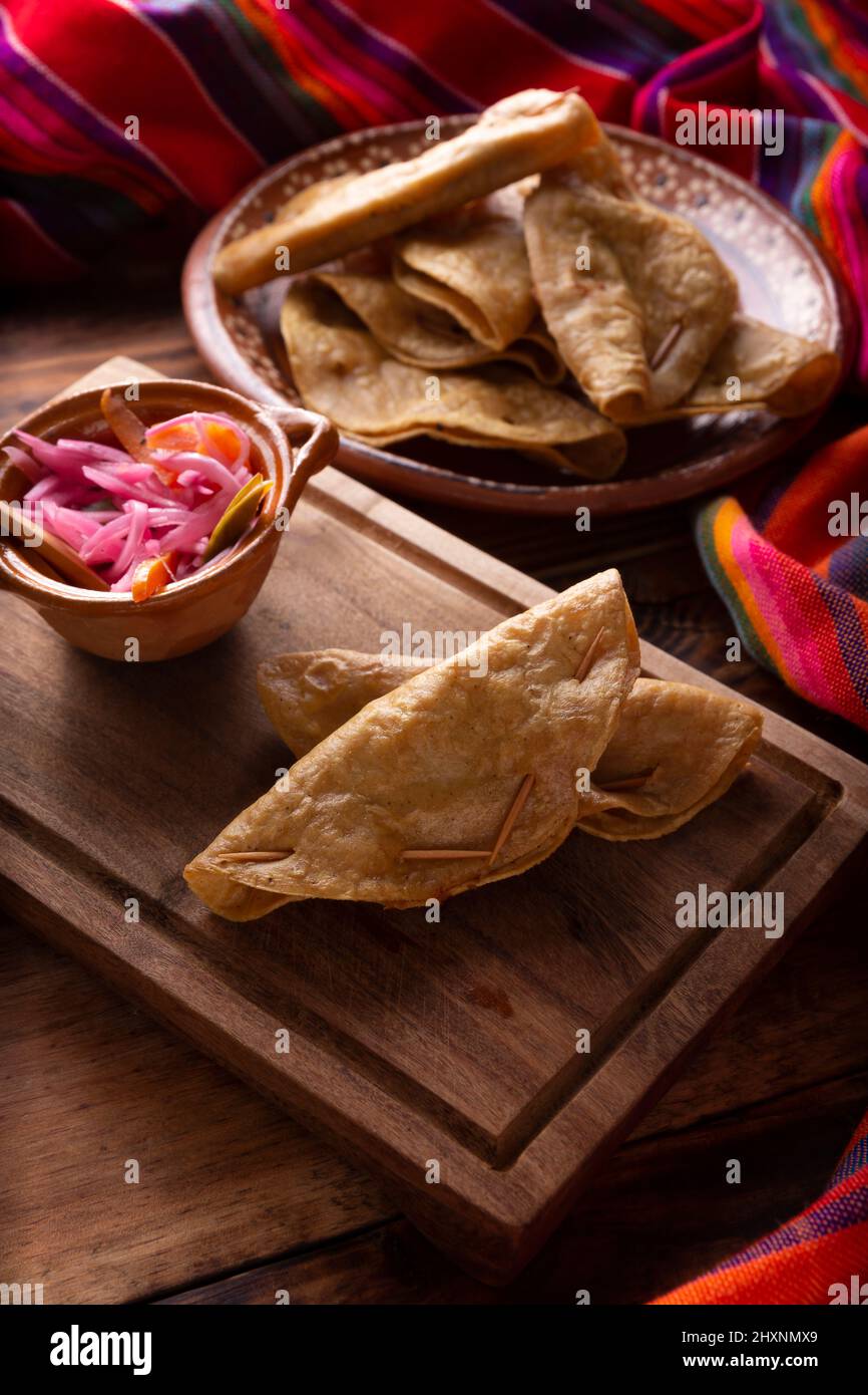 Quesadillas Doradas. Fried quesadillas made with corn tortillas, they