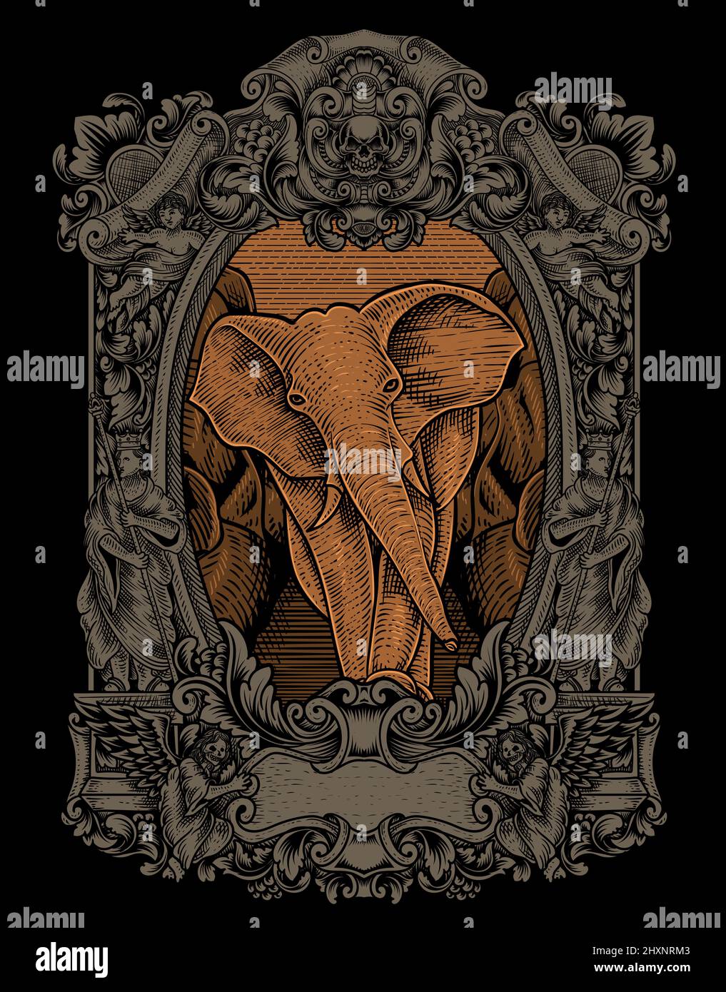 illustration vintage elephant with engraving style Stock Vector Image ...