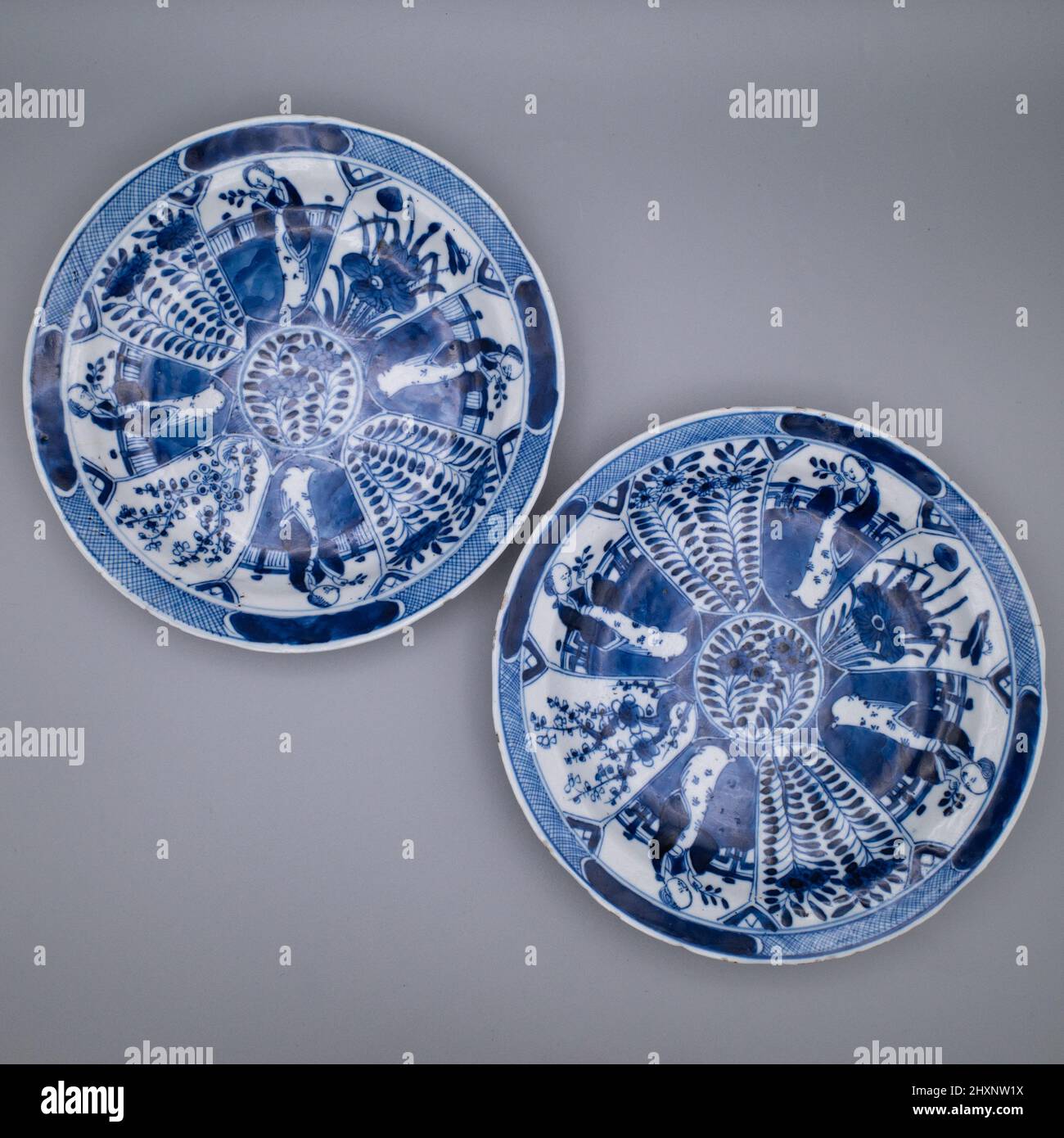 Pair of Chinese Kangxi Style Blue and White Porcelain Dishes With