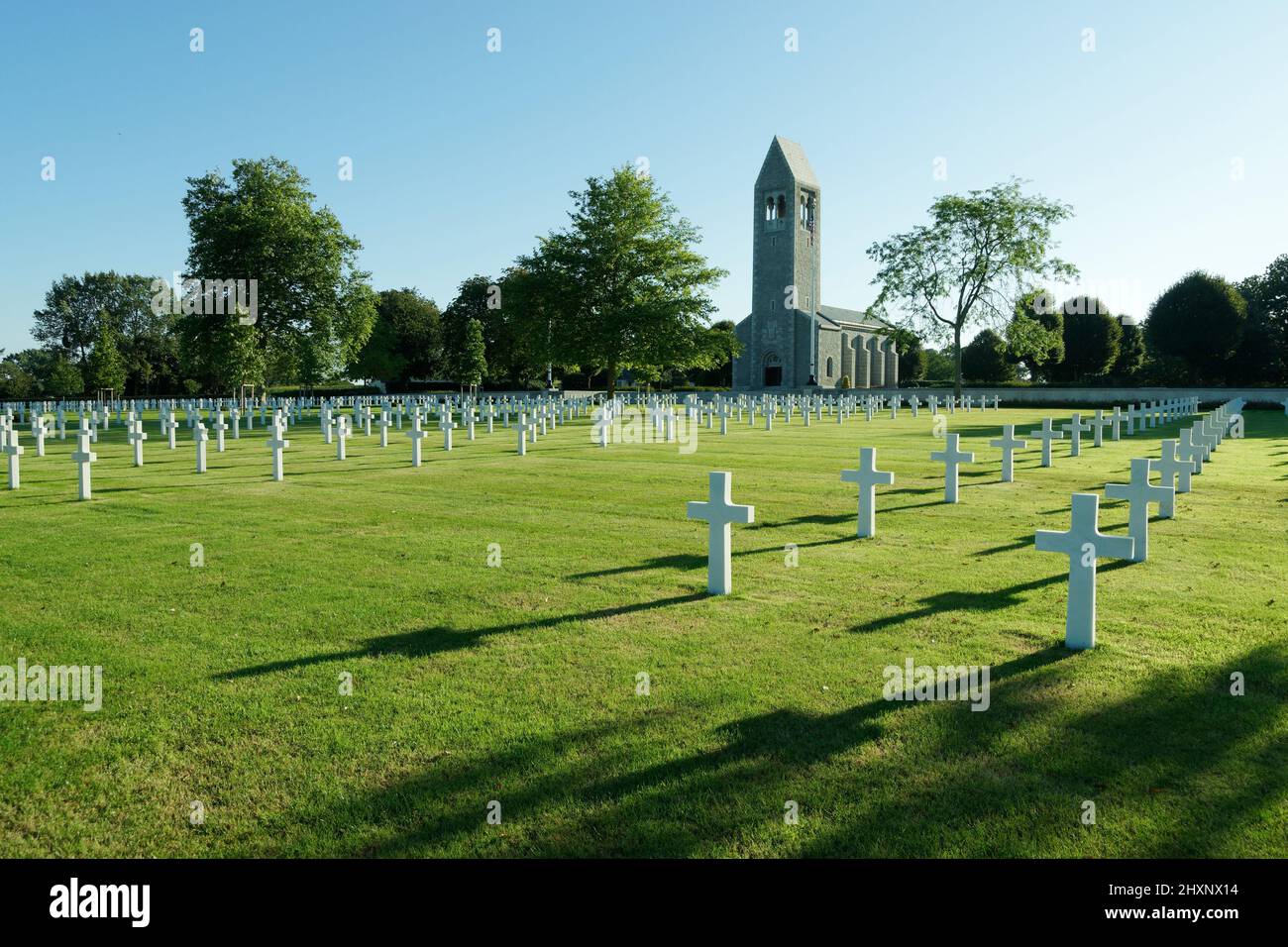 American Military Cemetery in Montjoie Saint-Martin near Saint-James (bay of Mont-Saint-Michel, Manche, Normandy, France). Stock Photo