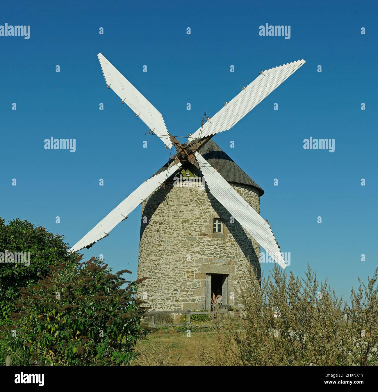 Windmill of Moidrey, near Pontorson (bay of Mon-Saint-Michel, Manche, Normandy, France) Stock Photo
